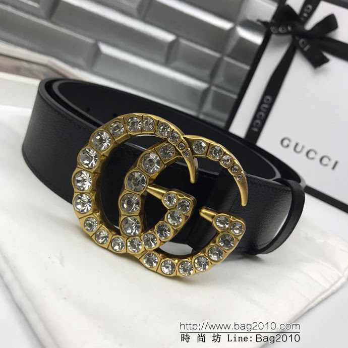 GUCCI古馳 官網新款 原單品質 雙面進口頭層對版定制皮料 復古金GG鑽石扣 男士皮帶  xfp1453